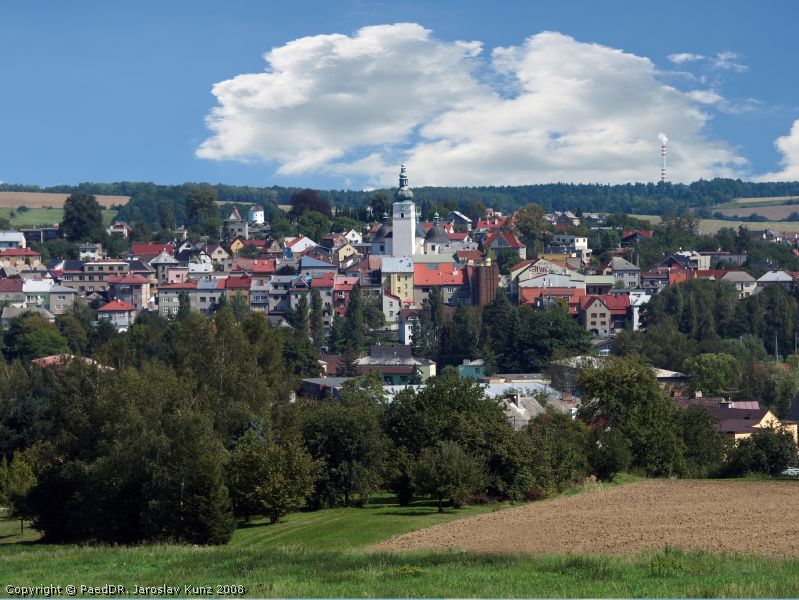 Pohled na Bruperk s kostelem sv. Ji